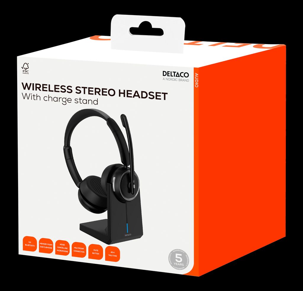 DELTACO HL-100 langattomat stereokuulokkeet – musta