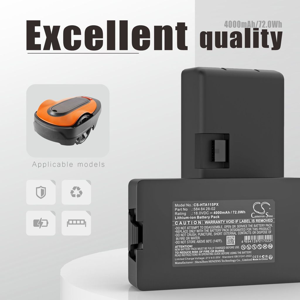 thumbnail image 2 of EXTENSILO Batteria Compatibile Con Husqvarna Automower Aspire R4, 305  2020 , Limited Edition 2020 115h Robot Tagliaerba 32ah 18v Li Ion 87244298 2 of 10