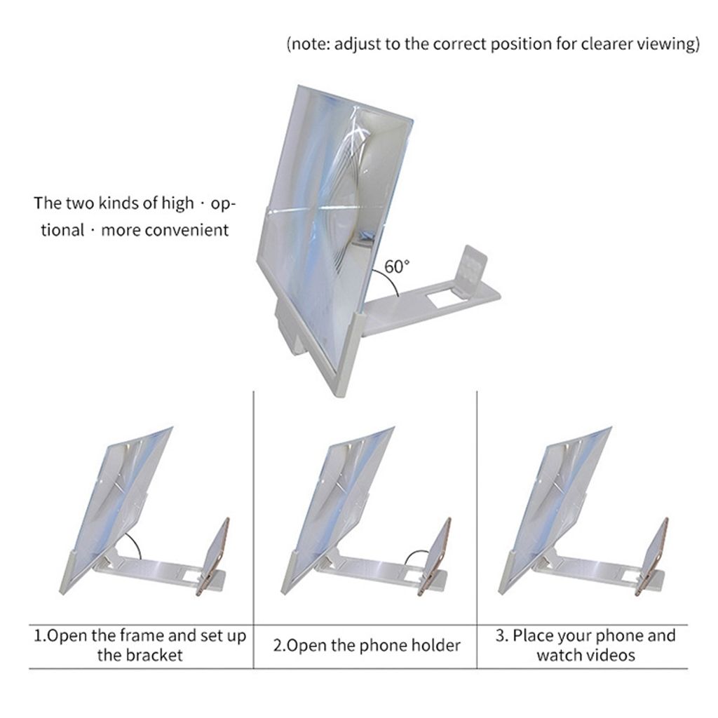F3 universal förstorare till mobilskärm med stativ – Vit