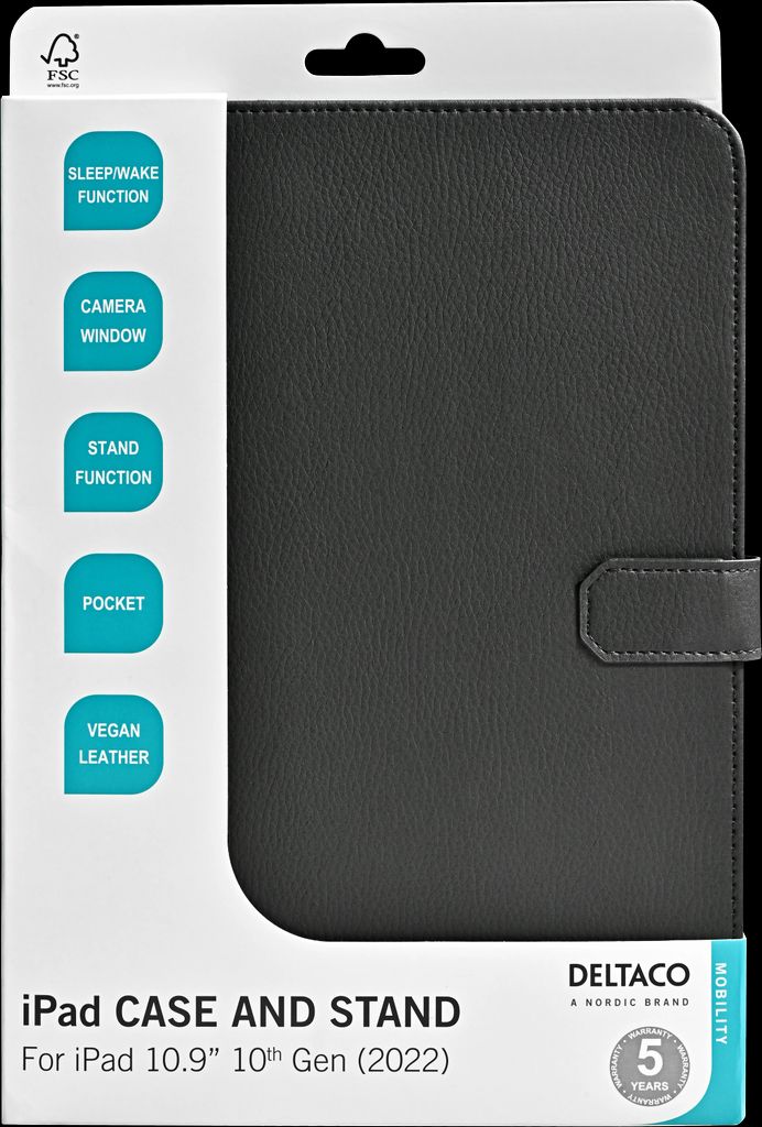 Deltaco iPad 10,9"/11" Lommebokdeksel med stativ – Svart