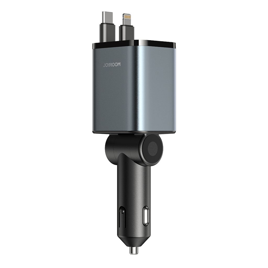 Joyroom 4-in-1 Car Charger 30W with Retractable USB-C/Lightning Cables