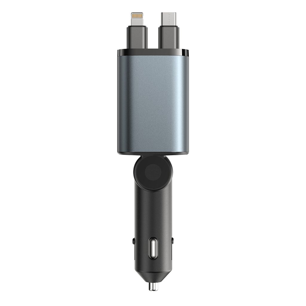 Joyroom 4-in-1 Car Charger 30W with Retractable USB-C/Lightning Cables