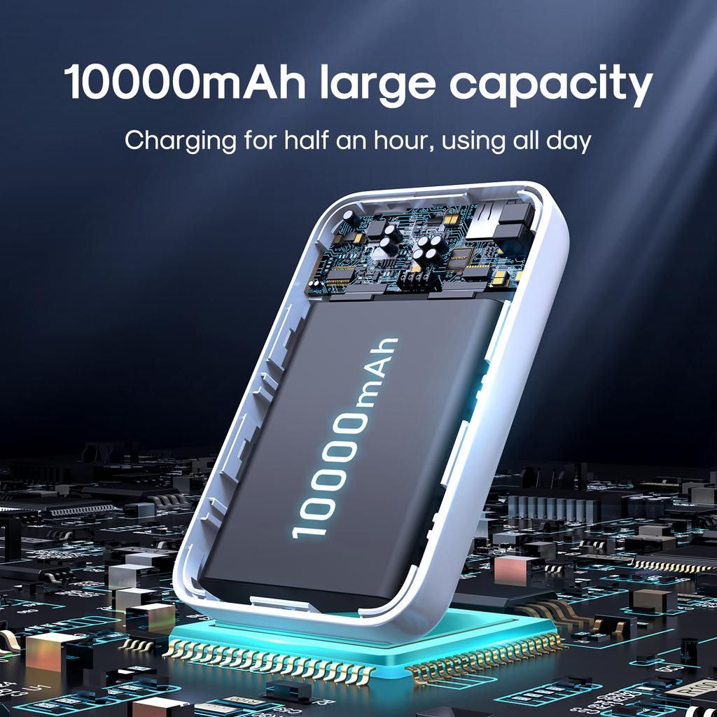 SiGN Magnetisk Trådlös Powerbank för iPhone 10000mAh, USB-C, USB-A - Svart