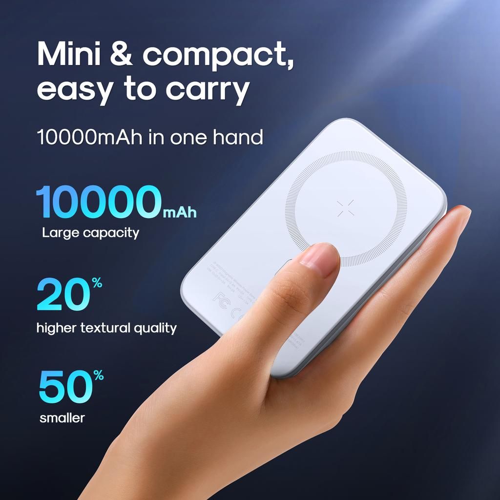 SiGN Magnetisk Trådlös Powerbank för iPhone 10000mAh, USB-C, USB-A - Svart