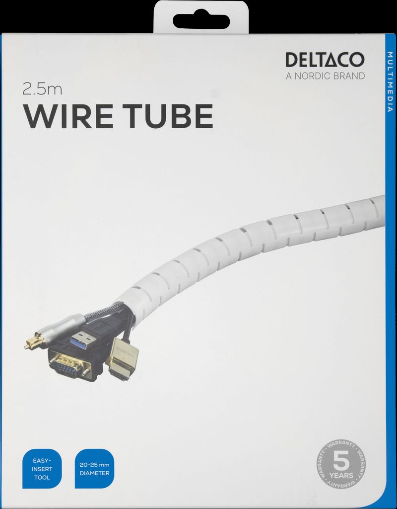 Deltaco nylonkabelslange 25 mm med verktøy – hvit 2,5 m
