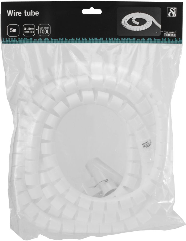Deltaco nylonkabelnippel, 25 mm diameter, med verktøy, 5 m - hvit