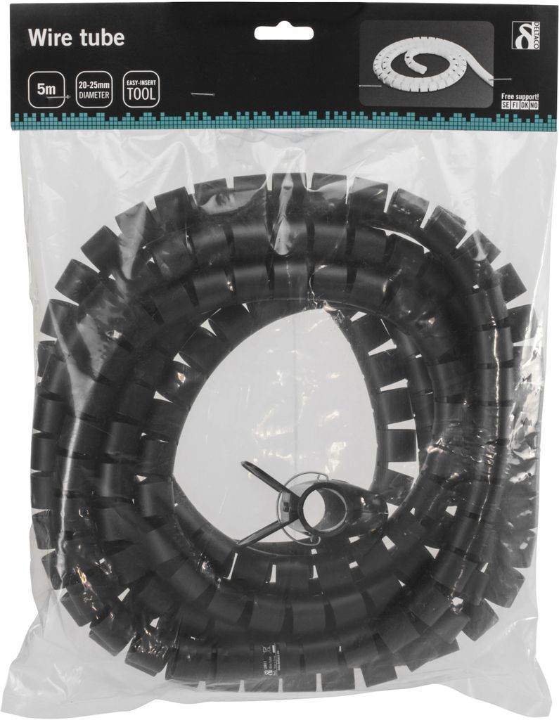 Deltaco kabelslang i nylon – svart, 25 mm diameter, 5 m