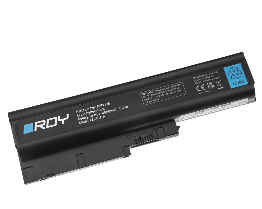 RDY Batteri 42T4504 42T4513 92P1138 92P1139 til Lenovo ThinkPad R60 R60e osv.