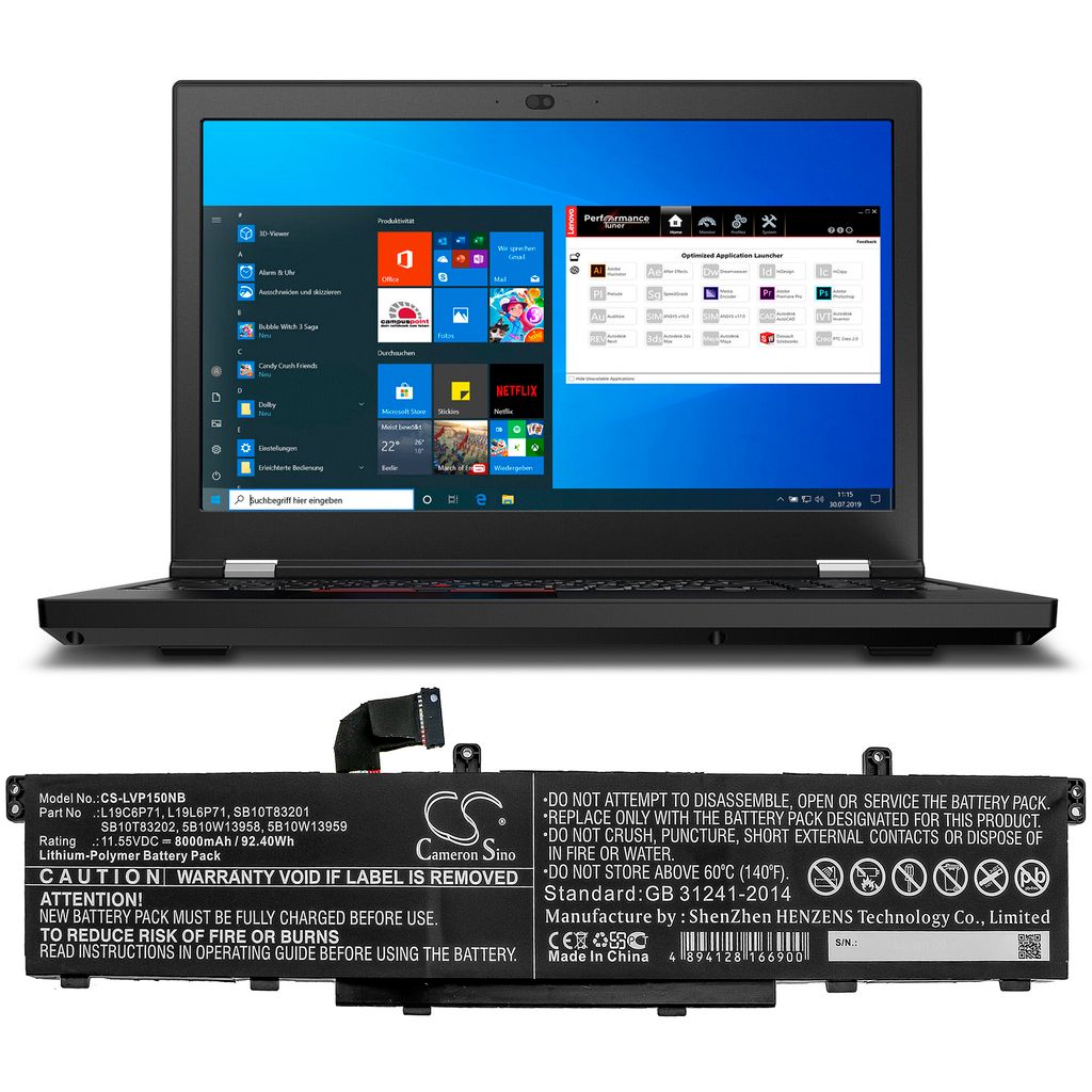 Lenovo ThinkPad P15 Gen 1 20ST003XUS, 11,55V, 8000mAh