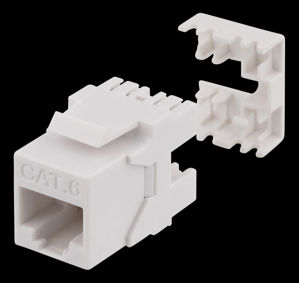 Cat6 keystone-jack, LSA/110, plast, 180°, vit
