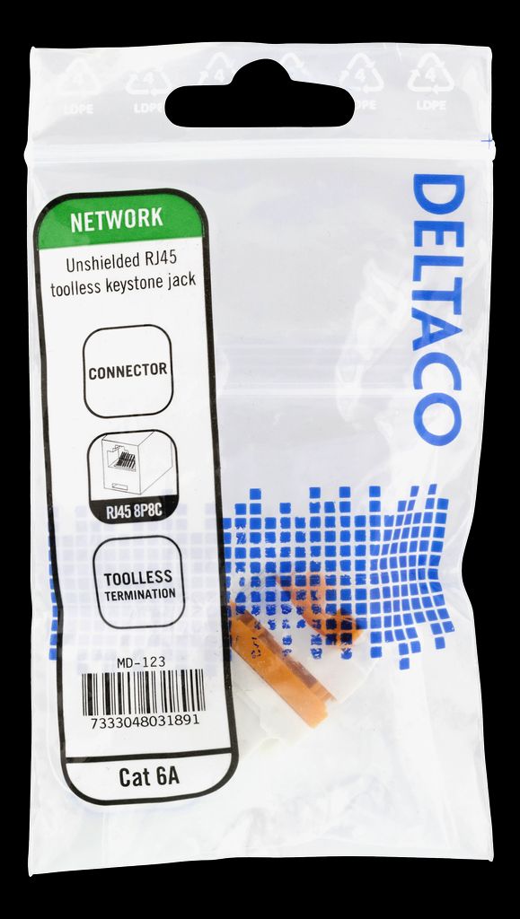 Cat6A Keystone jack toolless plast – vit/orange