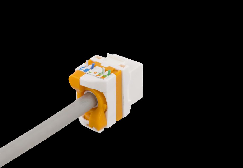 Cat6A Keystone jack toolless plast – vit/orange