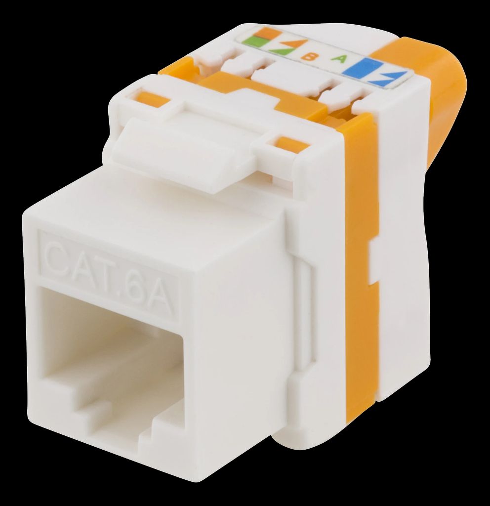 Cat6A Keystone jack toolless plast – vit/orange