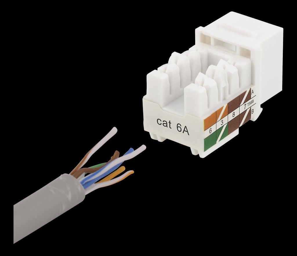 Cat6A keystone jack LSA/110 termination vit plast 90°