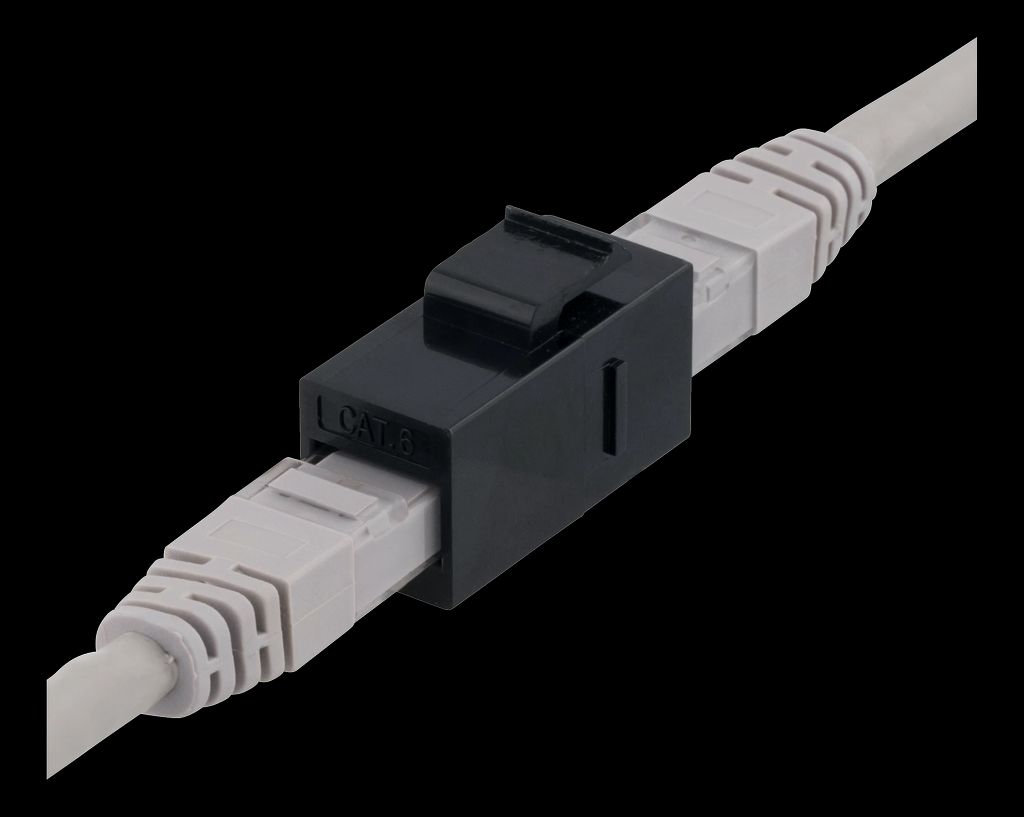 Cat6 keystone-koppling svart, 2xRJ45, oavskärmad, 180 grader