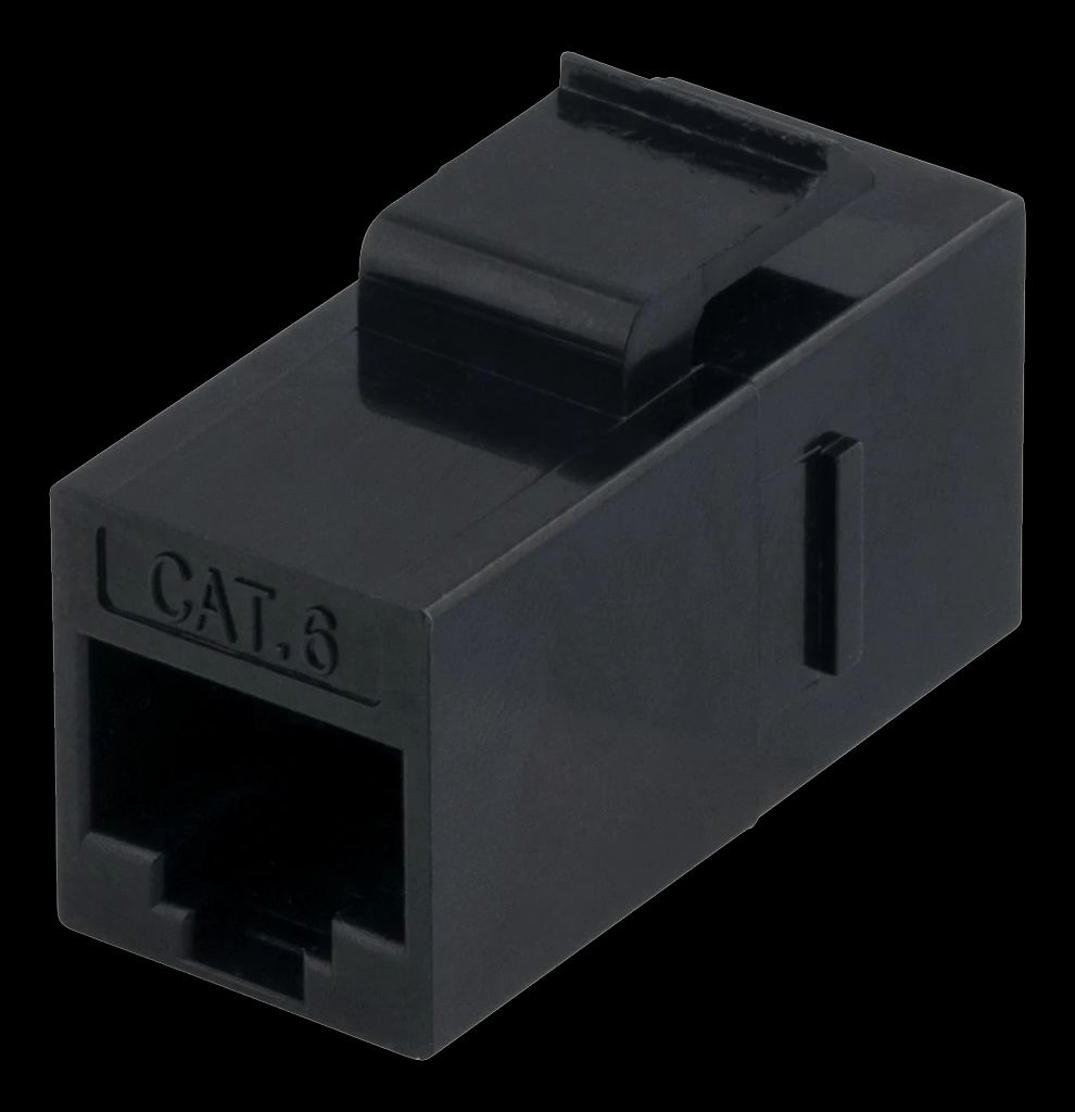Cat6 keystone-koppling svart, 2xRJ45, oavskärmad, 180 grader