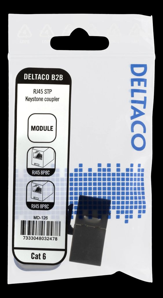 Cat6 Keystone coupler, skärmad, 2xRJ45, silver