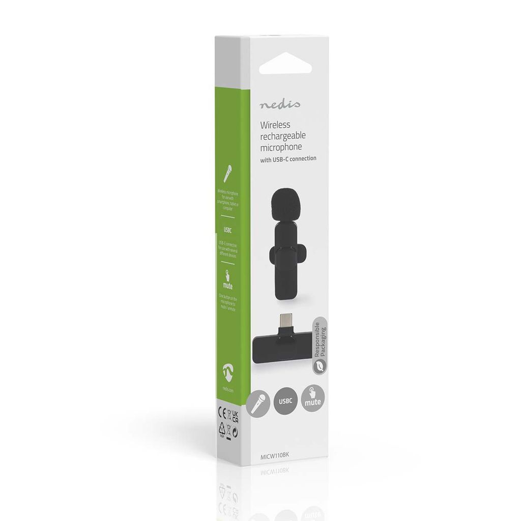 Nedis mikrofon til computer / smartphone / tablet, trådløs / USB-C, USB-C hun