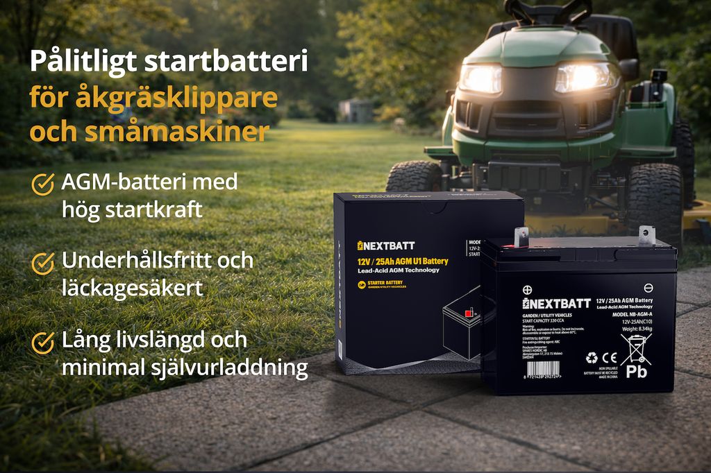 NEXTBATT AGM-batteri U1 12V 25Ah – 195x125x156 mm