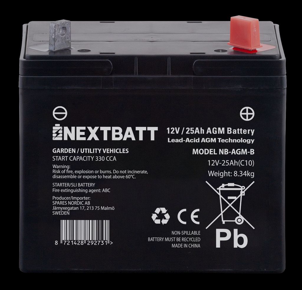 NEXTBATT AGM-batteri U1R 12V 25Ah – 195x125x156 mm