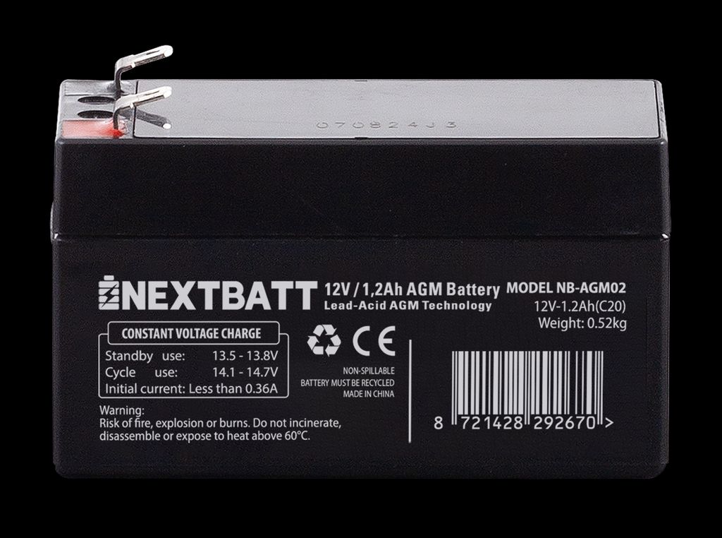 NEXTBATT AGM-akku 12 V 1,2 Ah – 97 x 43 x 52 mm