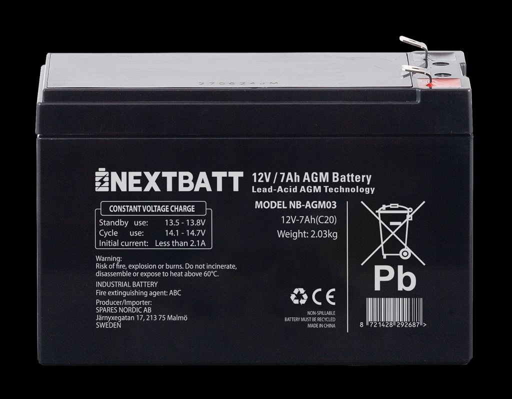 NEXTBATT AGM-akku 12 V 7 Ah – 151 x 65 x 94 mm