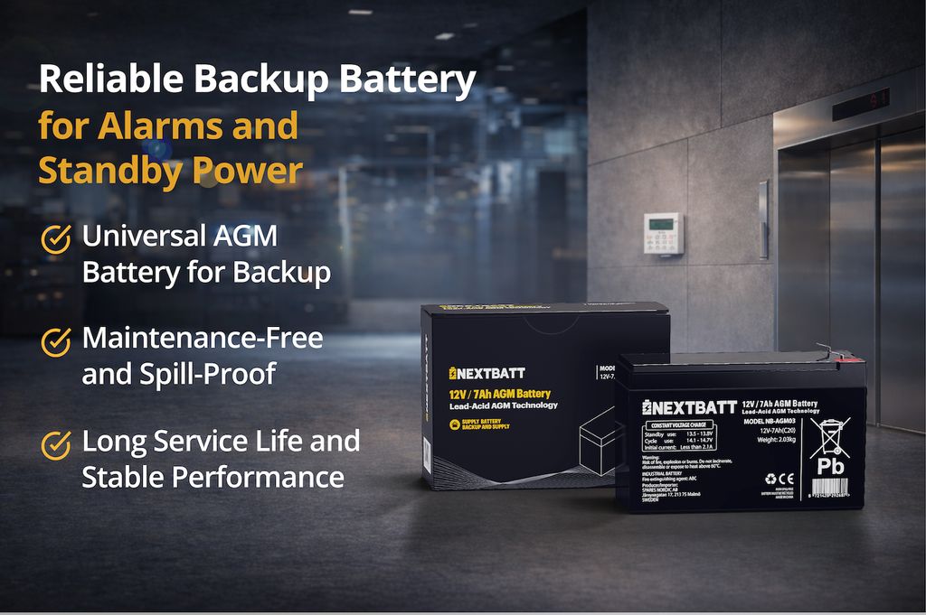 NEXTBATT AGM-akku 12 V 7 Ah – 151 x 65 x 94 mm