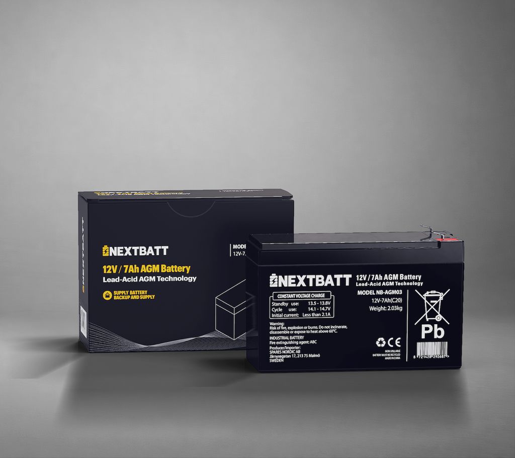 NEXTBATT AGM-akku 12 V 7 Ah – 151 x 65 x 94 mm
