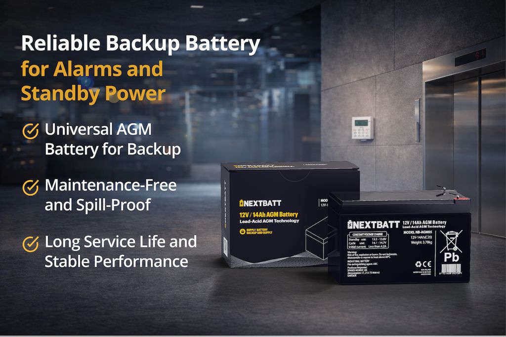 NEXTBATT AGM-batteri 12V 14Ah – 151x98x95 mm