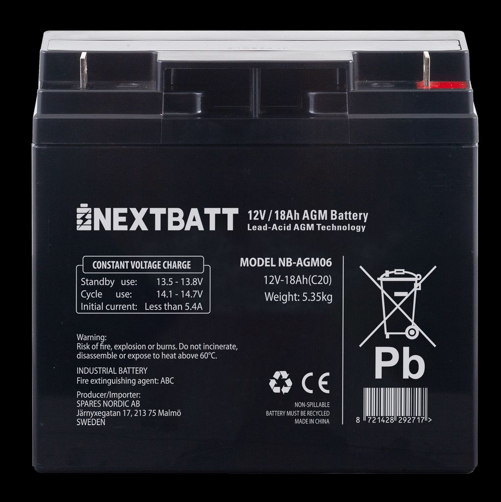 NEXTBATT AGM-batteri 12V 18Ah – 182x77x168 mm