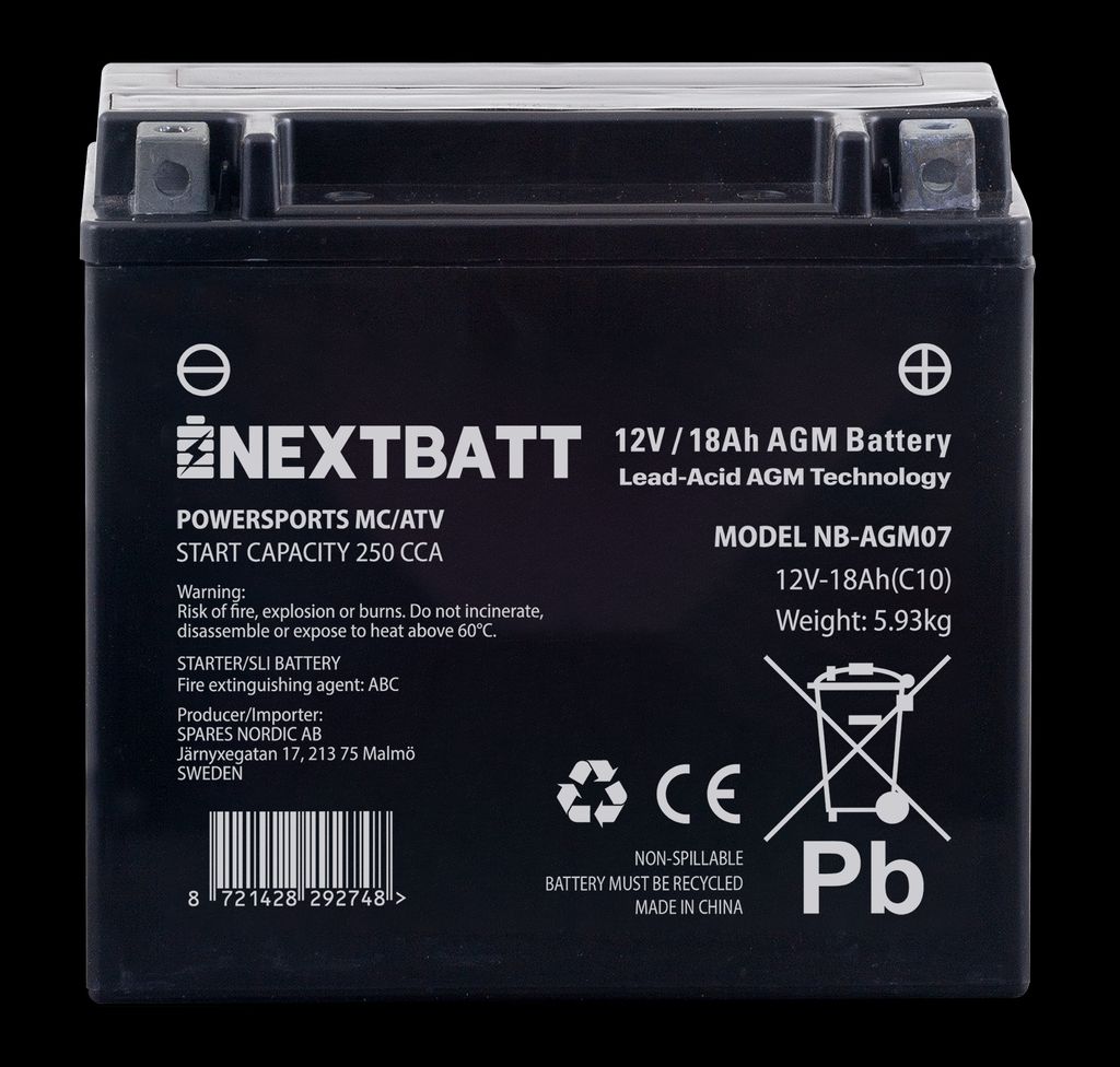 NEXTBATT AGM-batteri MC 12V 18Ah - 175x87x155 mm