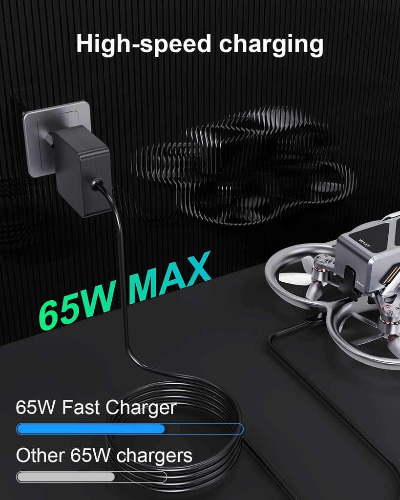 65W USB-C hurtiglader for DJI Neo-, Mini-, Mavic-, Avata- og RS-serien