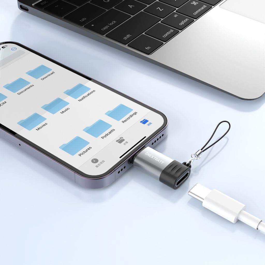 NEXTBATT USB-C hunn til Lightning-adapter - svart/grå 2-pakning