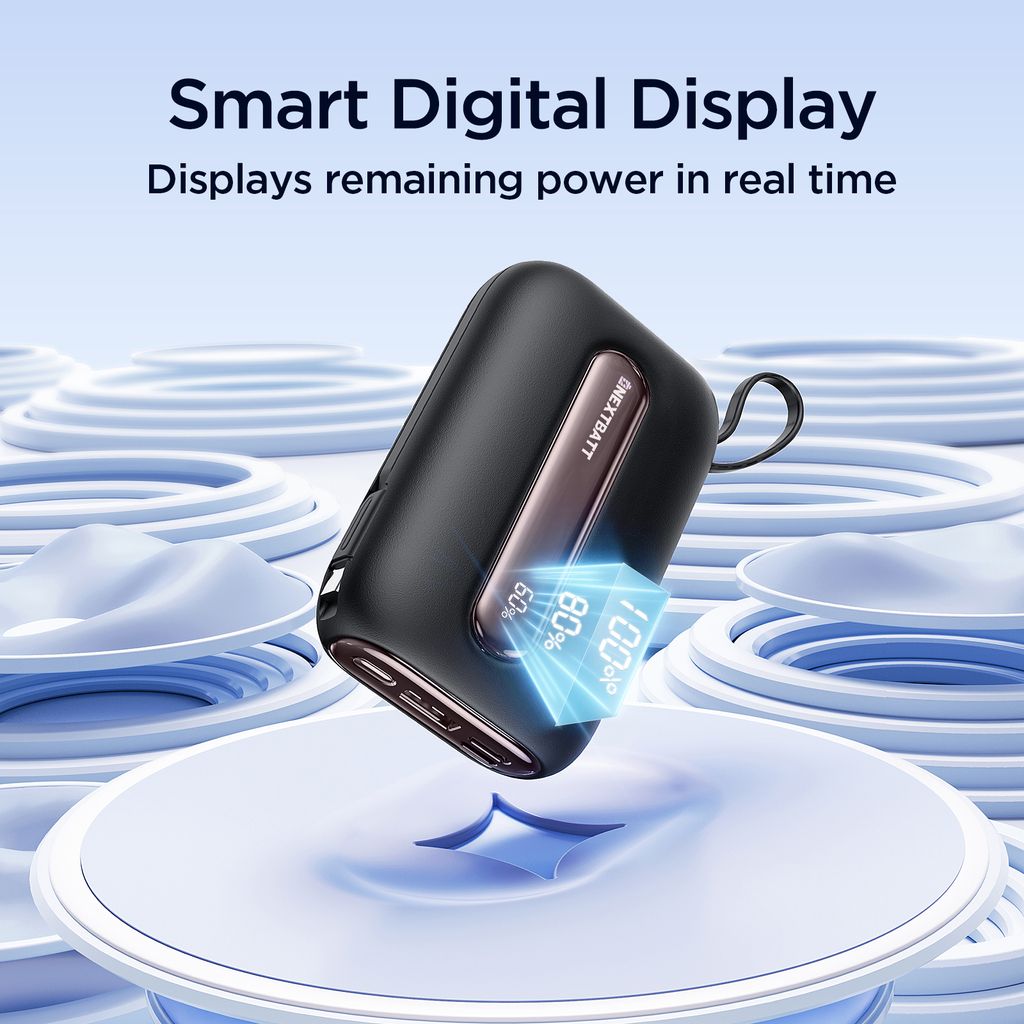 Tehokas minivaravirtalähde sisäänrakennetuilla kaapeleilla 20000mAh – 22.5W musta