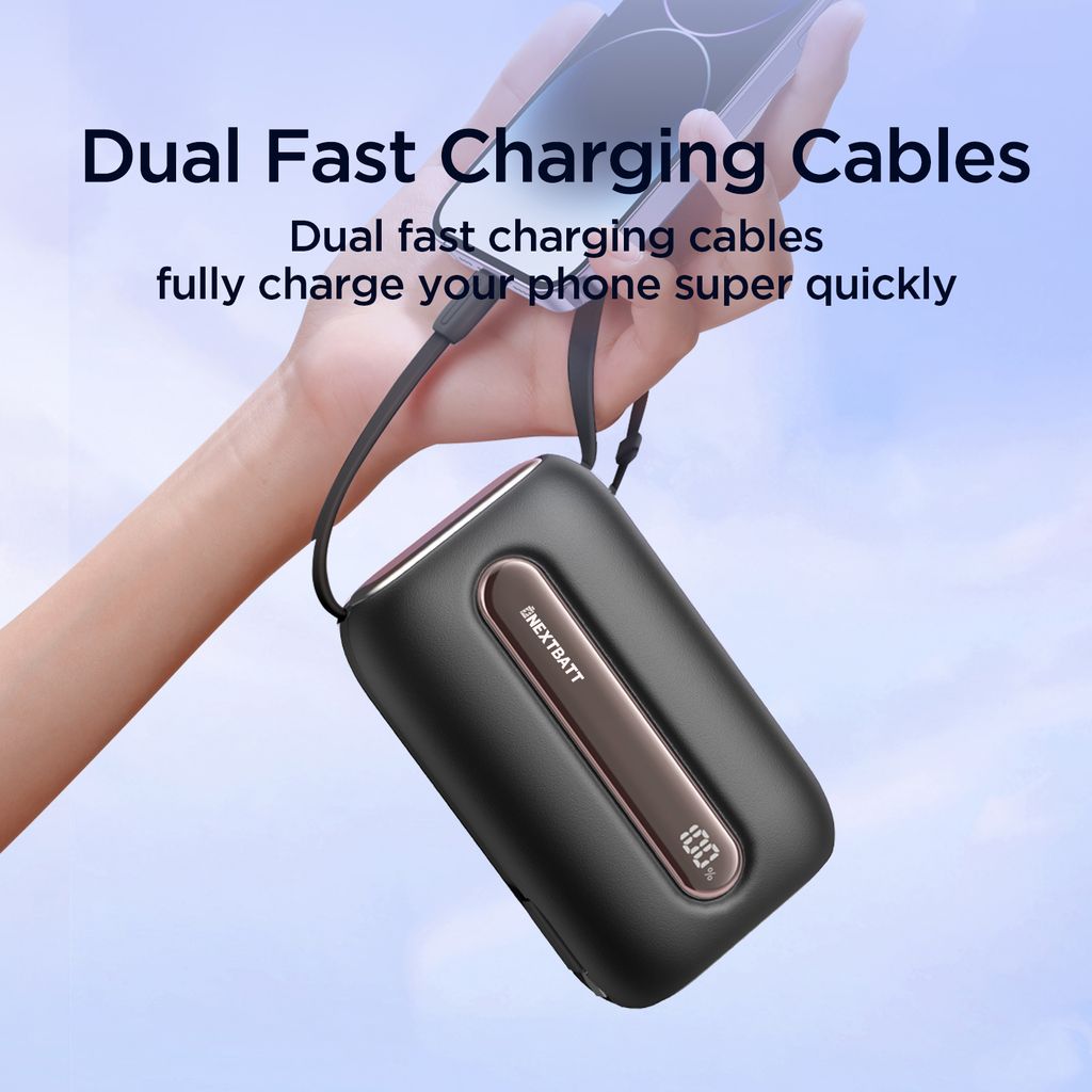 Tehokas minivaravirtalähde sisäänrakennetuilla kaapeleilla 20000mAh – 22.5W musta