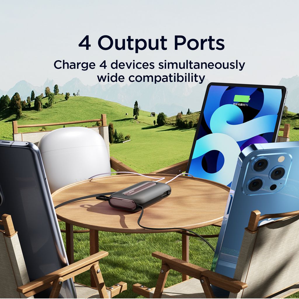 Tehokas minivaravirtalähde sisäänrakennetuilla kaapeleilla 20000mAh – 22.5W musta