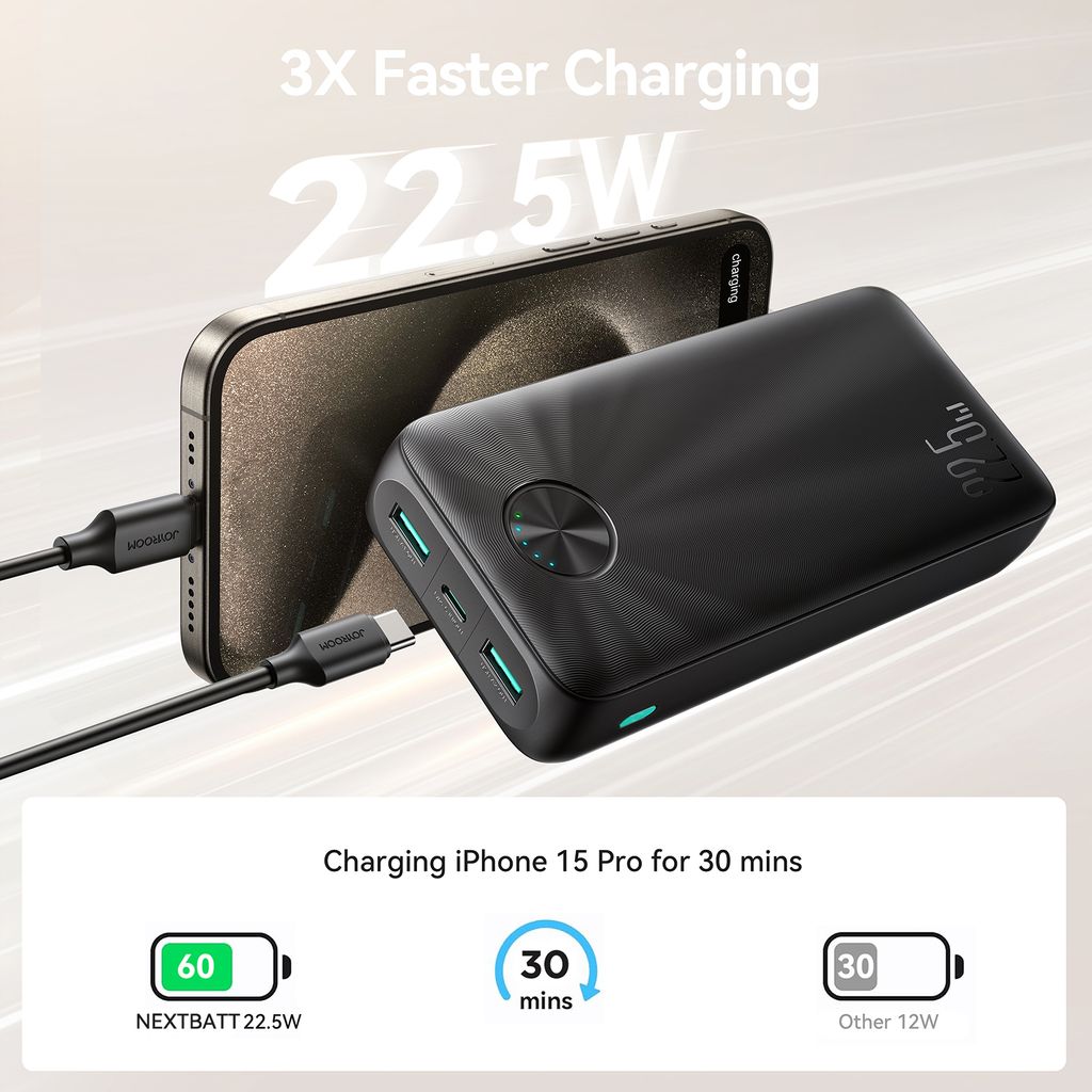 Tehokas Varavirtalähde 20000mAh 22.5W LED - Musta