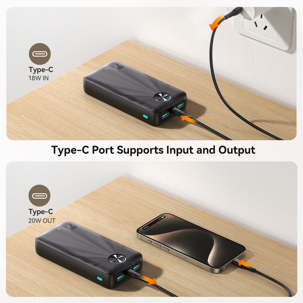 Tehokas Varavirtalähde 20000mAh 22.5W LED - Musta