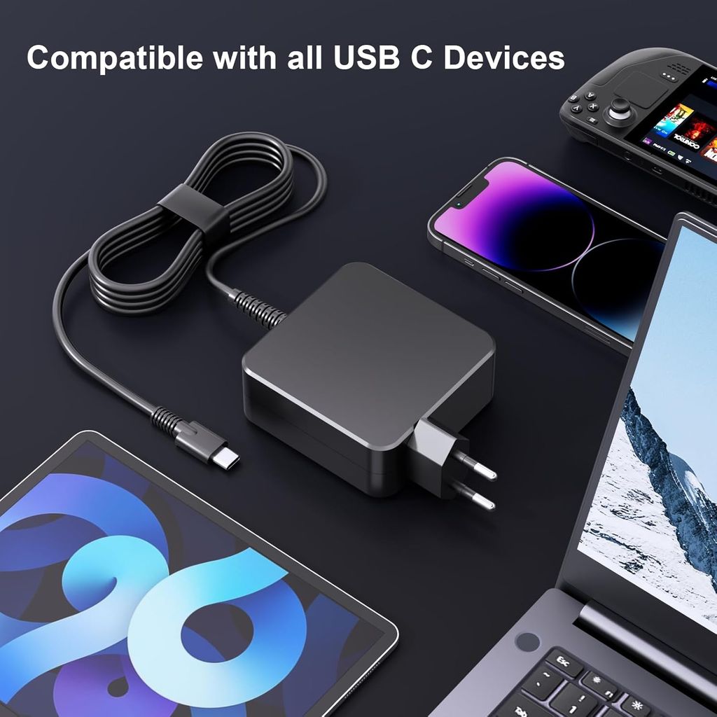 Kraftfull USB-C-laddare för Lenovo ThinkPad, Yoga, Chromebook - 65W Snabbladdning