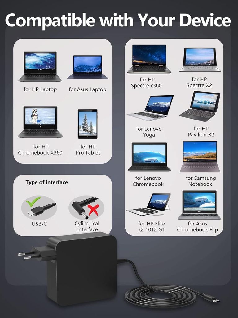 Kraftfull 65W USB-C Laddare för ASUS Laptops & Enheter