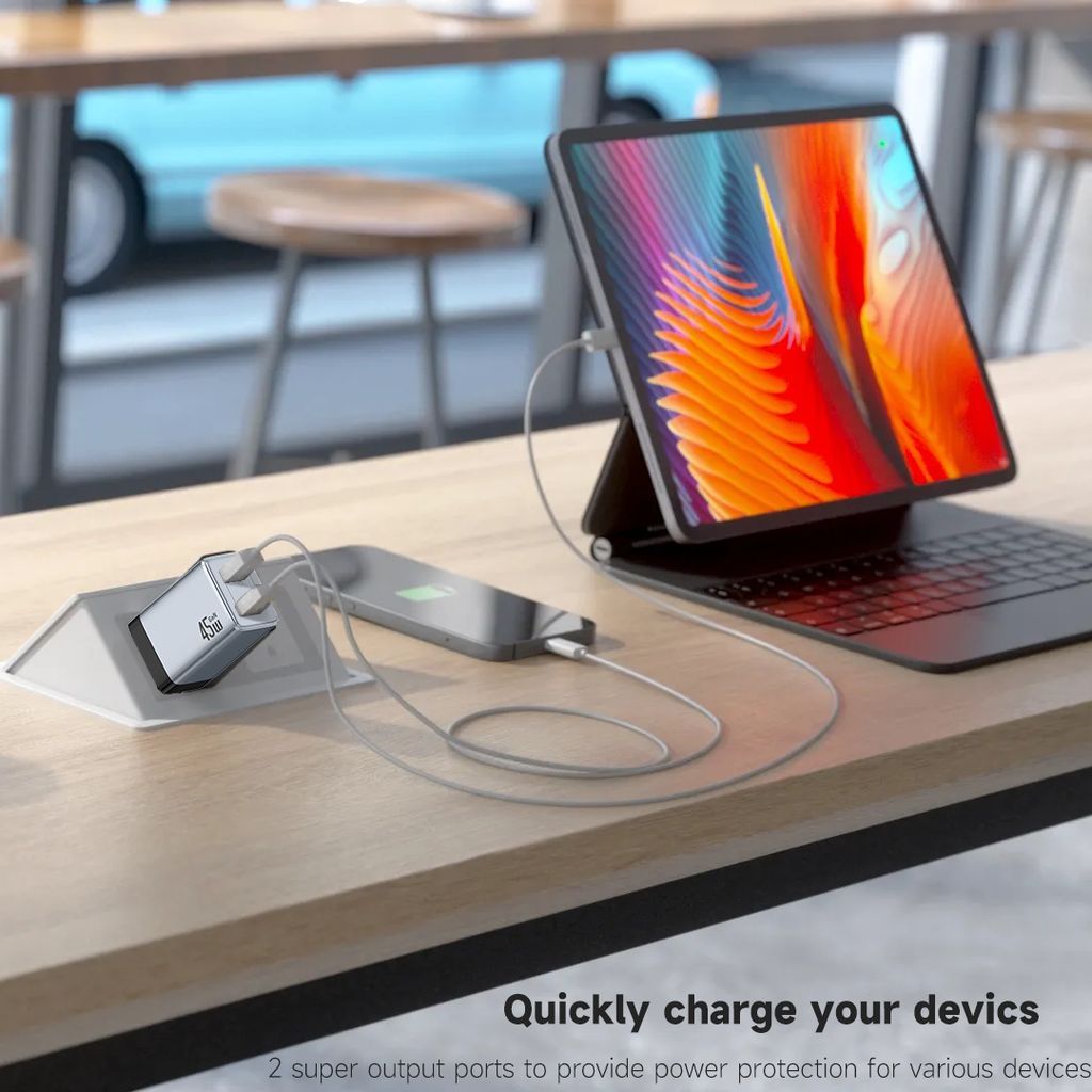 Hurtigoplader til Samsung Galaxy S25/S24/23, PD 45W med USB-C-kabel - Sort/Grå