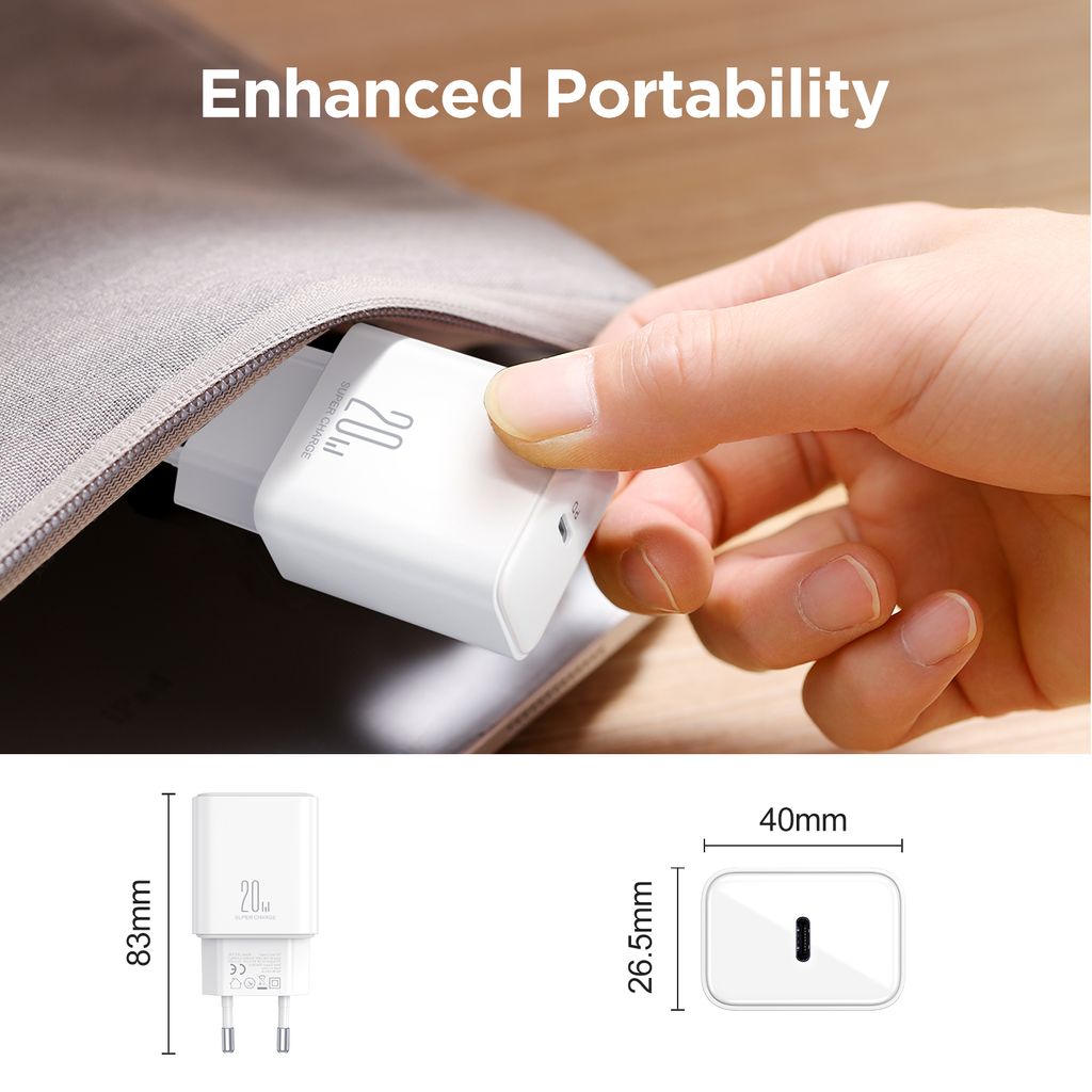 Snabbladdare till iPhone 15/16/17 USB-C Strömadapter 20W + Kabel 1m, 3A