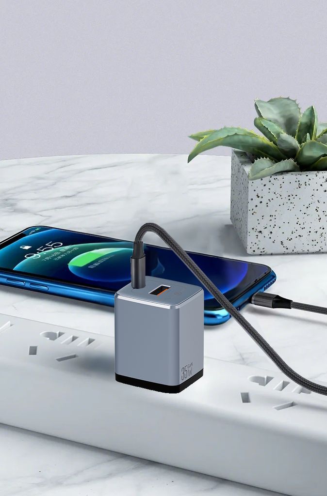 Snabbladdare USB-C 35W med 100W Kabel för iPhone 15, iPhone 16 & iPhone 17 – Svart/Grå