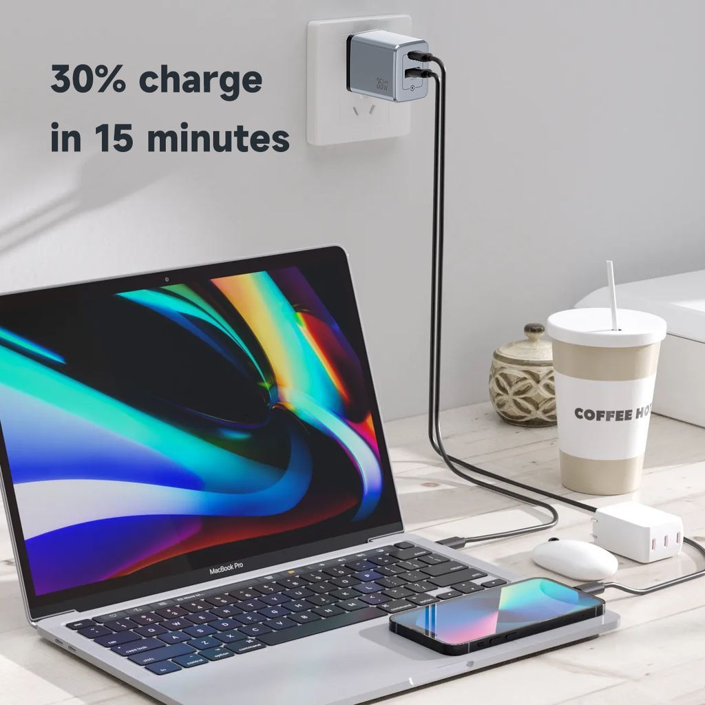 Snabbladdare USB-C 35W med 100W Kabel för iPhone 15, iPhone 16 & iPhone 17 – Svart/Grå