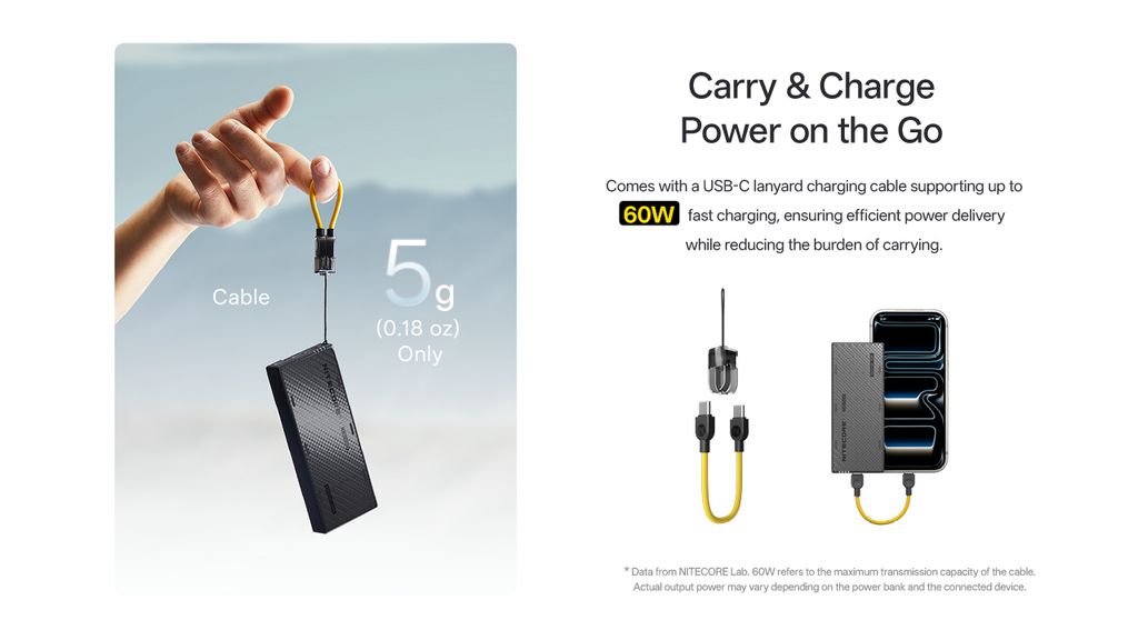 Nitecore NB10000 Gen4 Powerbank 10000mAh, 3A med 2 USB-C-porter