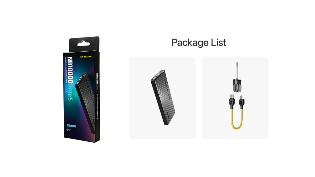 Nitecore NB10000 Gen4 Powerbank 10000mAh, 3A med 2 USB-C-porter