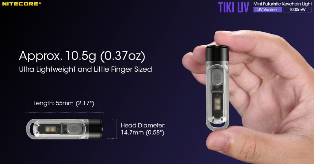 Nitecore TIKI UV Nyckelringsficklampa LED 70lm - Laddningsbar med USB-C
