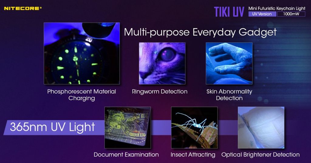 Nitecore TIKI UV Nyckelringsficklampa LED 70lm - Laddningsbar med USB-C