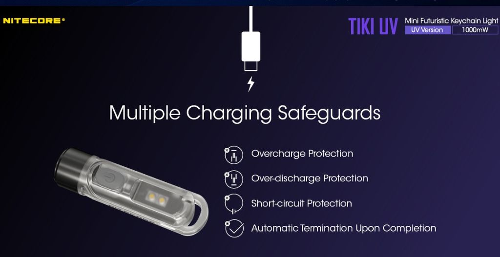 Nitecore TIKI UV Nyckelringsficklampa LED 70lm - Laddningsbar med USB-C