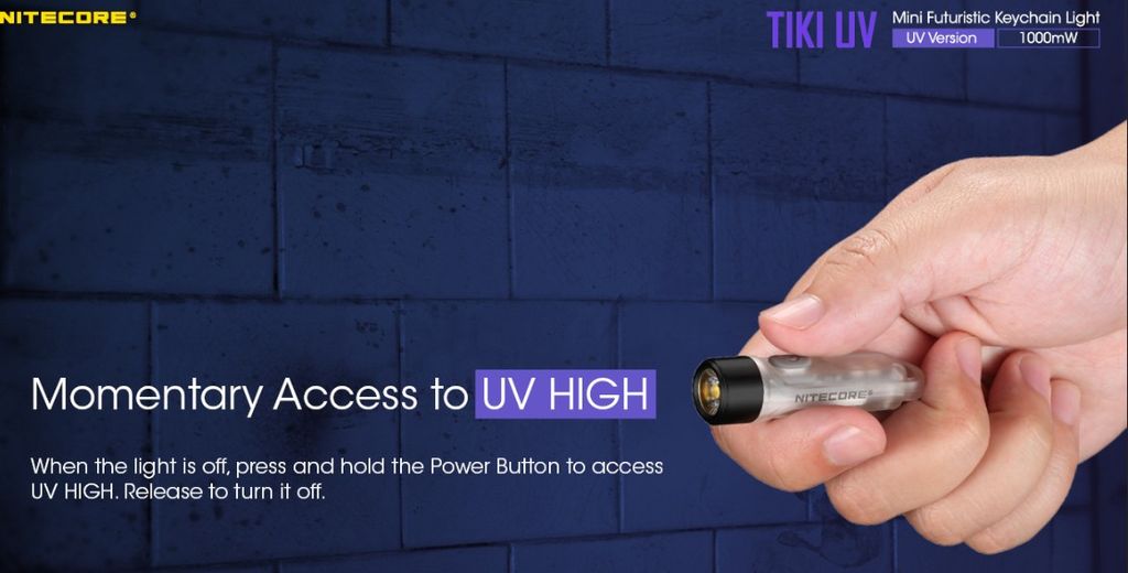 Nitecore TIKI UV Nyckelringsficklampa LED 70lm - Laddningsbar med USB-C